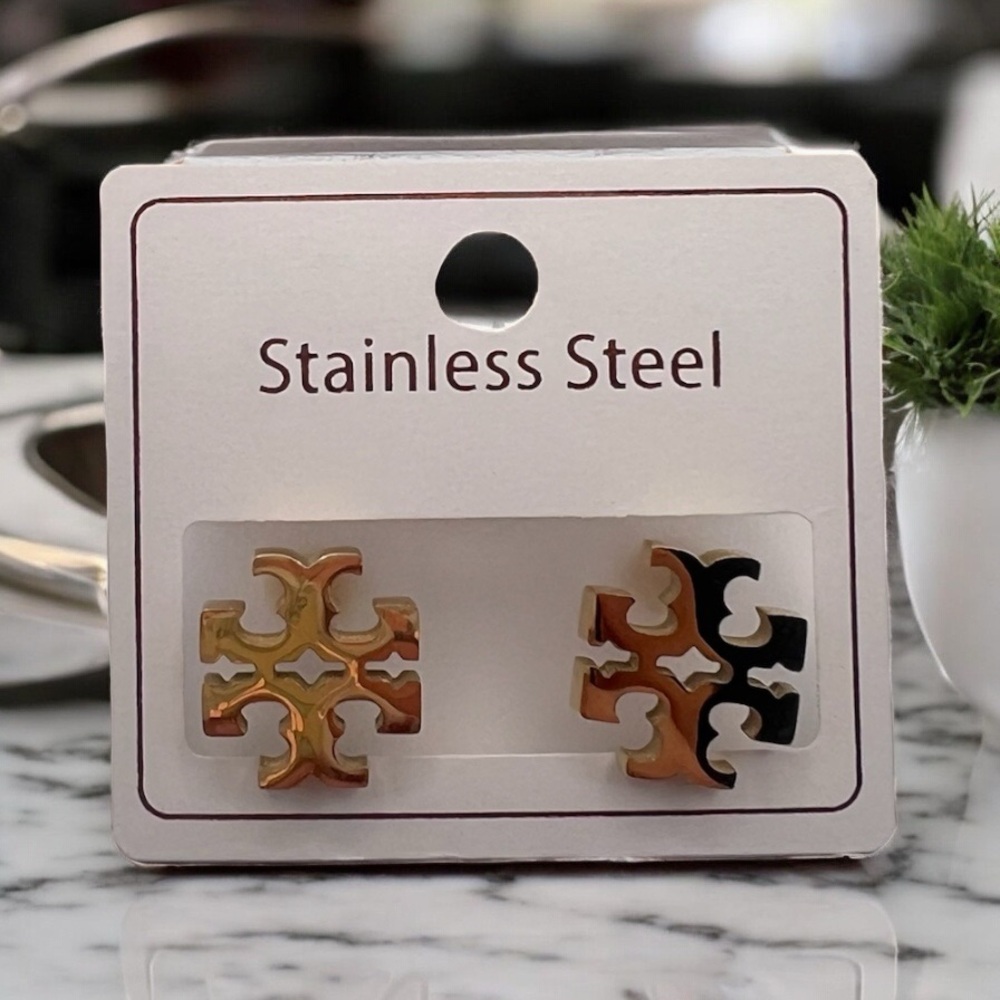 Gold and Black Stainless Steel Earrings